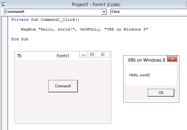 Program built with Visual Basic 6 running on Windows 8