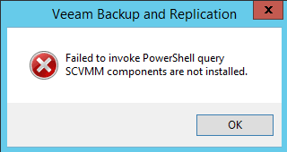 Failed to invoke the PowerShell query SCVMM components are not installed.
