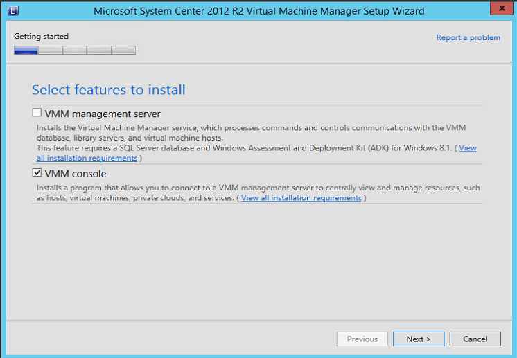 Install SCVMM console on Veeam server